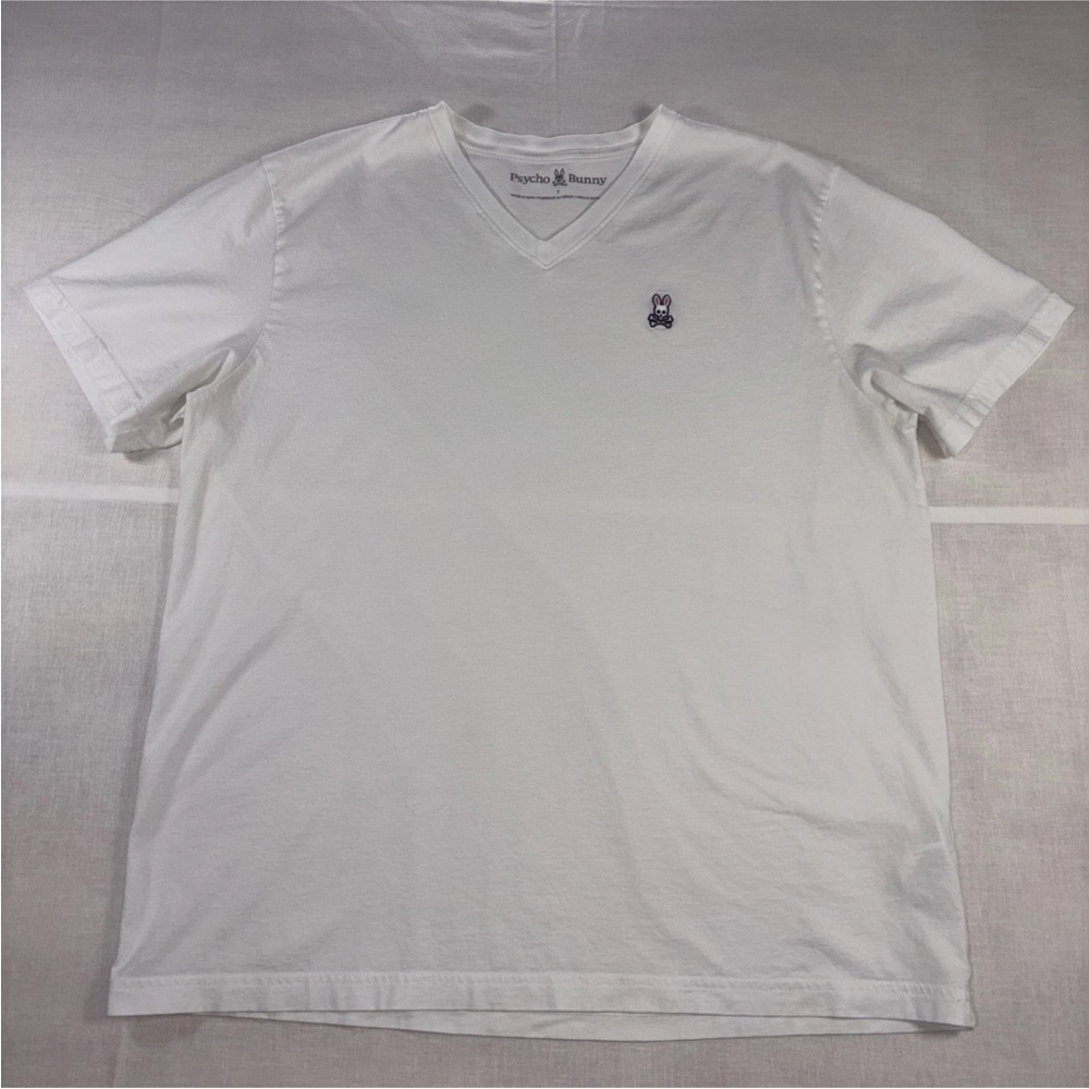 Psycho Bunny T-Shirt Men's White V-neck Tee Casual Bunny Logo Cotton Size 7 XL